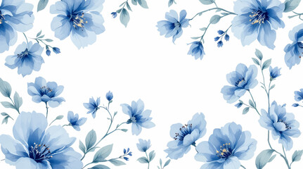 Seamless pattern with blue watercolor flowers. Background design.
