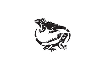 simple and subtle vector silhouette of iguanas in black and white, set against a white background. 
