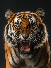 Fototapeta premium Aggressive growling tiger with open jaws 