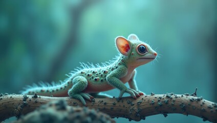 Fototapeta premium Digital Rendering of Fictional Lizard-like Creature on Branch