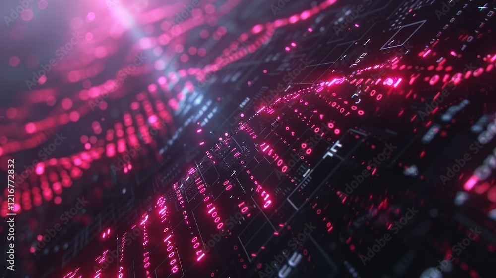 Aufkleber abstract digital landscape featuring vibrant pink data streams and grids in a futuristic setting