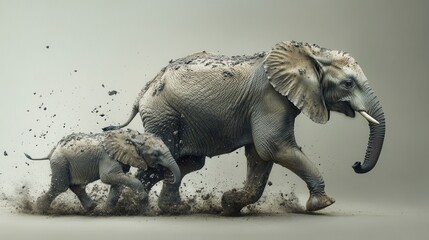 Fototapeta premium African elephant mother and calf walking in the desert