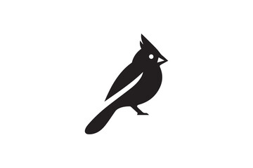 simple and subtle vector silhouette of Northern Cardinalin in black and white, set against a white background. 
