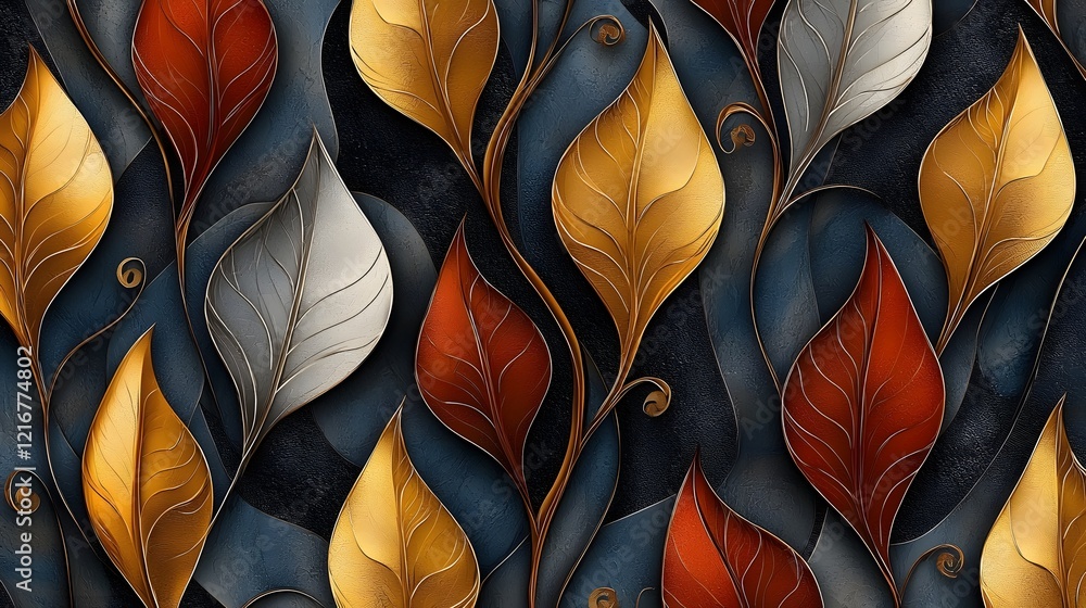 Aufkleber Seamless abstract decorative 3D leaves pattern with intricate textures and soft color gradients creating a modern and elegant visual background stylish