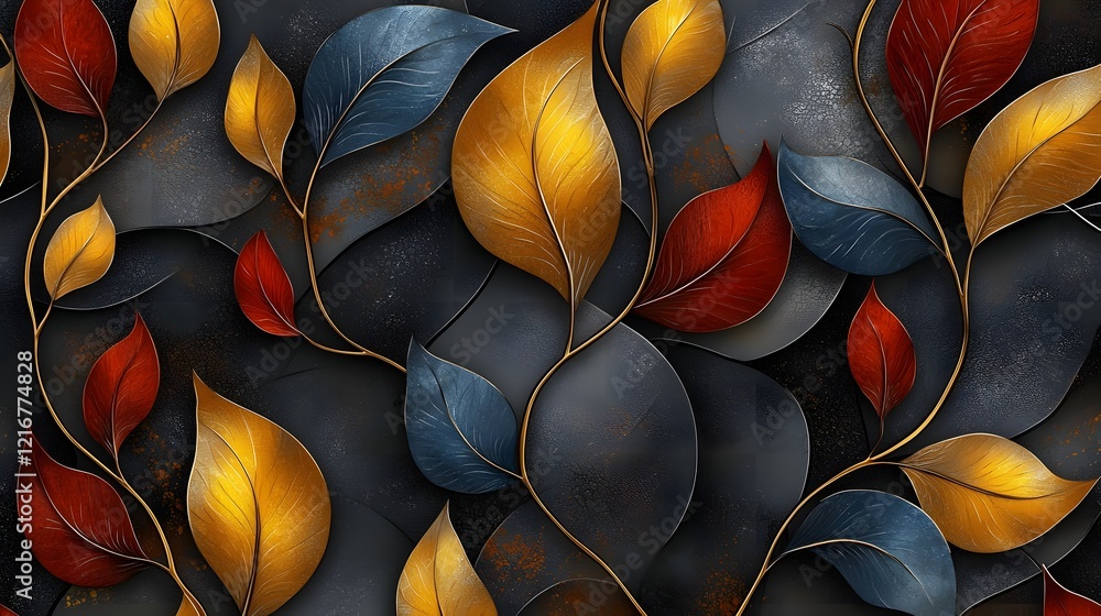 Aufkleber Seamless abstract decorative 3D leaves pattern with intricate textures and soft color gradients creating a modern and elegant visual background stylish design