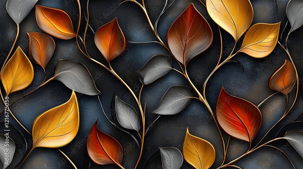 Leinwandbilder Elegant 3D abstract leaves pattern in a seamless design incorporating soft lighting effects and a sophisticated decorative style background