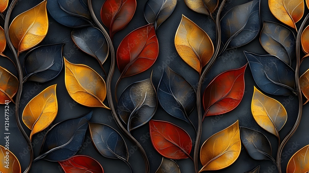 Poster Elegant 3D abstract leaves pattern in a seamless design incorporating soft lighting effects and a sophisticated decorative style background with a minimal aesthetic