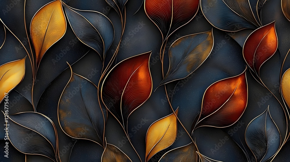 Poster Mesmerizing Abstract 3D Leaf Pattern with Subtle Shadows and Highlights in Futuristic Digital Design  Captivating minimalist background with organic shapes geometric arrangements