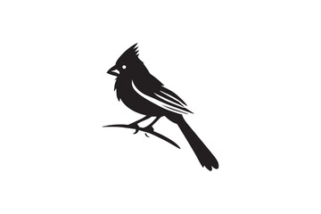 simple and subtle vector silhouette of Northern Cardinalin in black and white, set against a white background. 
