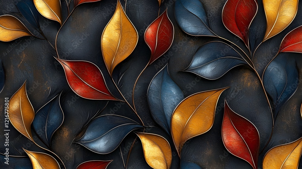 Poster enchanting fantasy inspired seamless 3d leaf pattern with glowing accents and elegant organic flow a