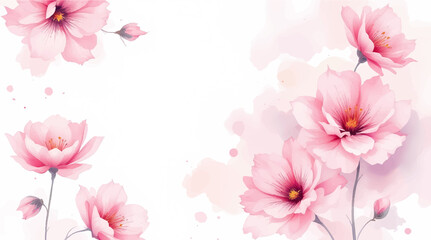 Modern background with pink watercolor flowers
