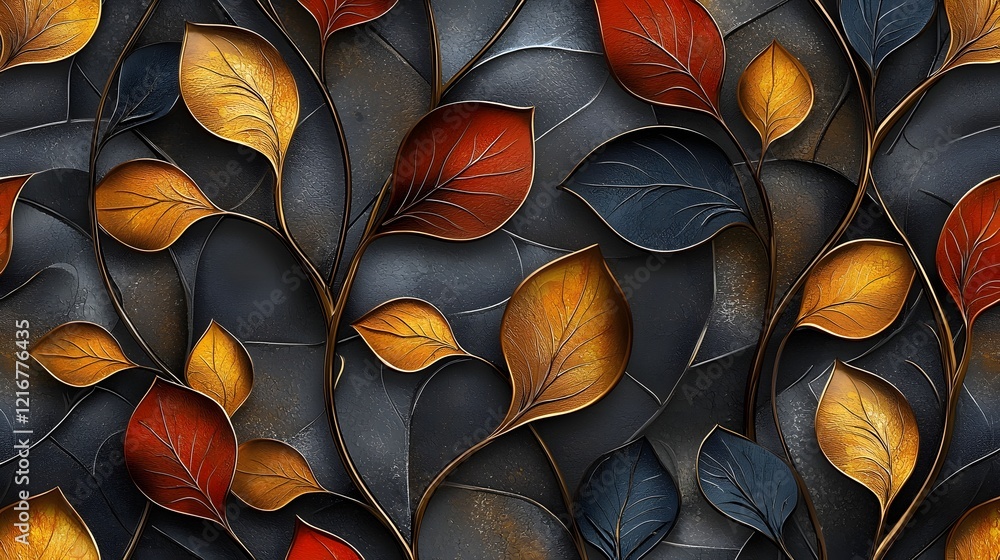 Poster stylish seamless decorative pattern featuring abstract 3d leaves with a luxurious textured and conte