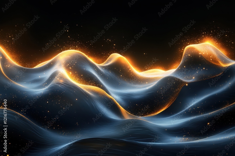 Poster abstract wave patterns with luminous highlights and smooth textures in dark background