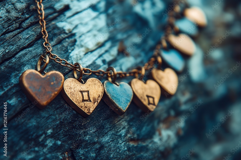 Poster a romantic scene featuring a string of heart-shaped keys, each key representing a different bond,