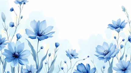 Modern background with blue watercolor flowers
