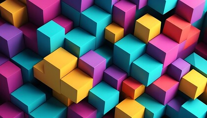 Abstract Colorful Cubes Three Dimensional Pattern