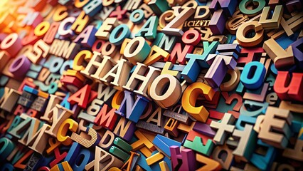 Fototapeta premium Abstract Typographic Chaos: Shifting Letters & Unpredictable Text Background