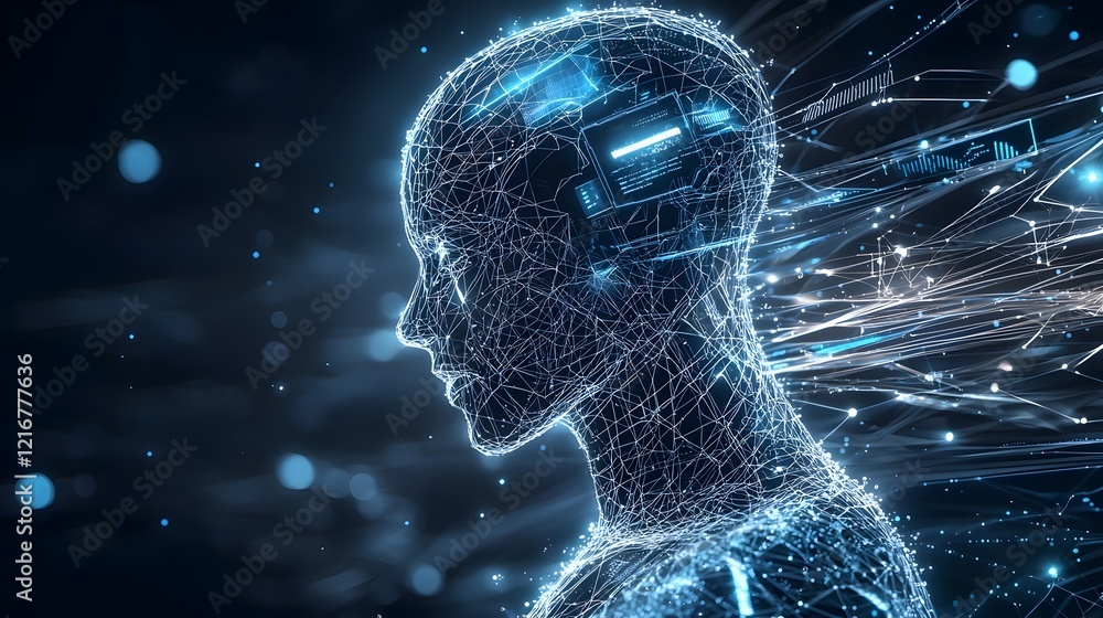 Leinwandbilder Futuristic abstract digital of a glowing silhouette surrounded by dynamic flowing data streams and high tech elements representing innovation technological advancements