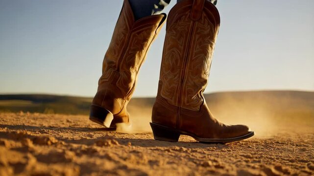 Sunset Stroll: Cowboy Boots on a Dusty Trail