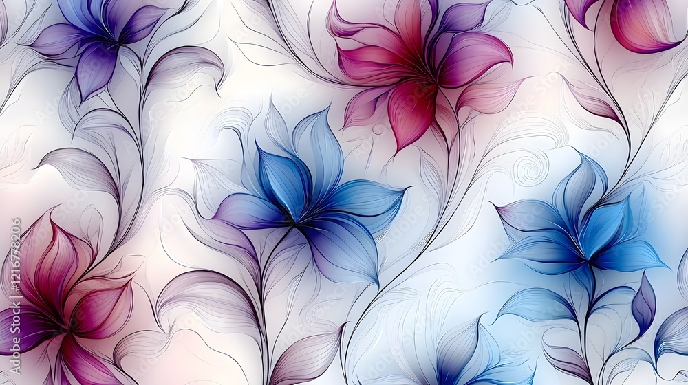Poster elegant and sophisticated seamless pattern featuring a vibrant and ethereal arrangement of magical p