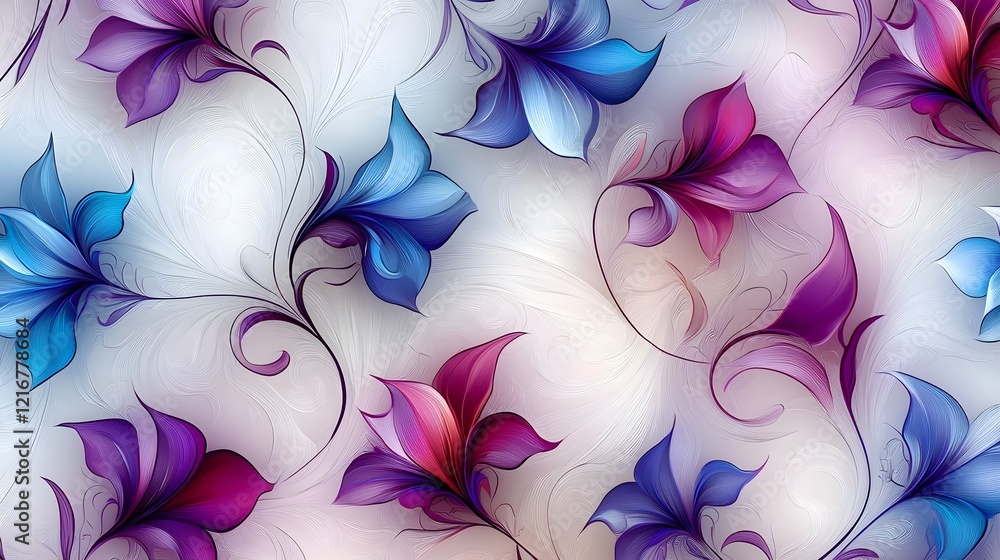 Aufkleber mesmerizing floral pattern with abstract purple and blue flowers arranged in a seamless fantasy insp