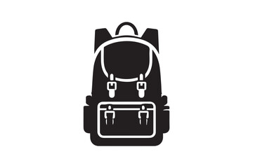 simple and subtle vector silhouette of Backpack in black and white, set against a white background. 