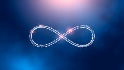 Shiny Infinity Symbol on a blue Background. Generative AI