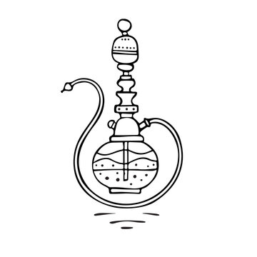 Black and white hookah silhouette, hand-drawn vector illustration perfect for a logo design.