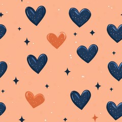 Valentine day hearts seamless pattern, repeating pattern, colorful heart doodles line art, illustration, vintage and modern style floral botanical