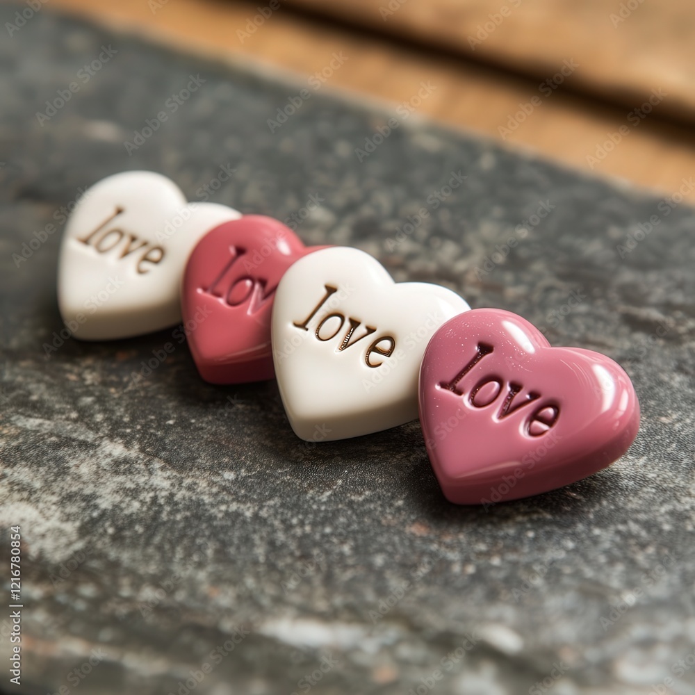 Poster a row of heart-shaped buttons with the word 