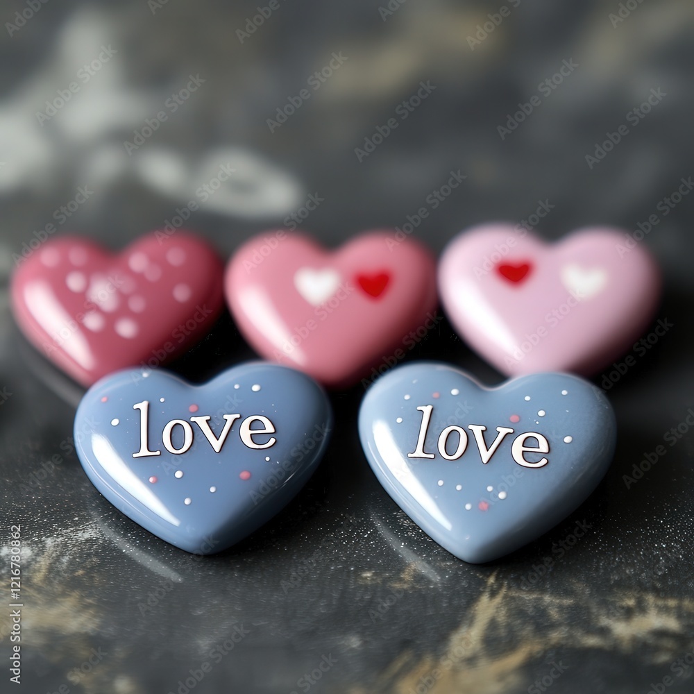 Poster a row of heart-shaped buttons with the word 