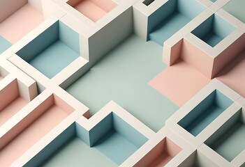 Fototapeta premium Abstract Geometric Pastel Colored Recessed Cuboid Structure