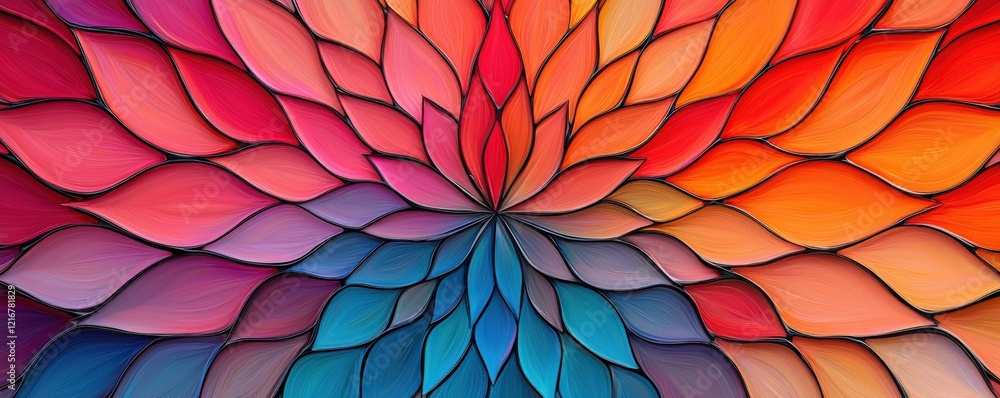 Poster material science nano concept. vibrant, abstract design featuring interlocking petals in warm and co