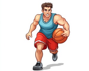 Fototapeta premium Energetic Young Man Running with Basketball in Bright Sports Attire