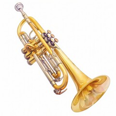 Fototapeta premium Golden Trumpet Brass Musical Instrument Watercolor Illustration Detailed Closeup View