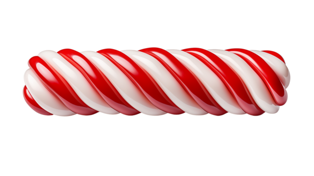 Peppermint candy cane with red and white swirls, ideal for festive holiday or Christmas visuals, transparent background.