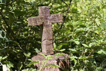 Wooden crucifix at Munich Way of St. James, Bavaria, Germany.
