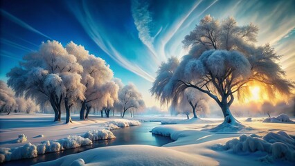 Abstract Winter Fantasy Landscape: Frozen Crystal Forest Background