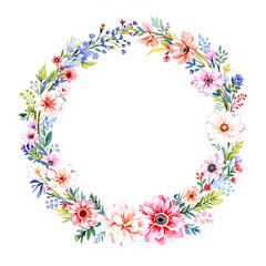 Beautiful wildflower watercolor wreath, Watercolor wildflower wreath clipart on white background, Floral wreath	