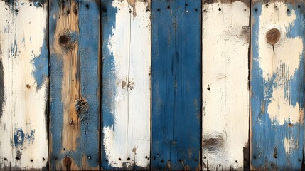 Naklejka premium Rustic Blue and White Wooden Fence Panel Seamless Texture Captured in Natural Light