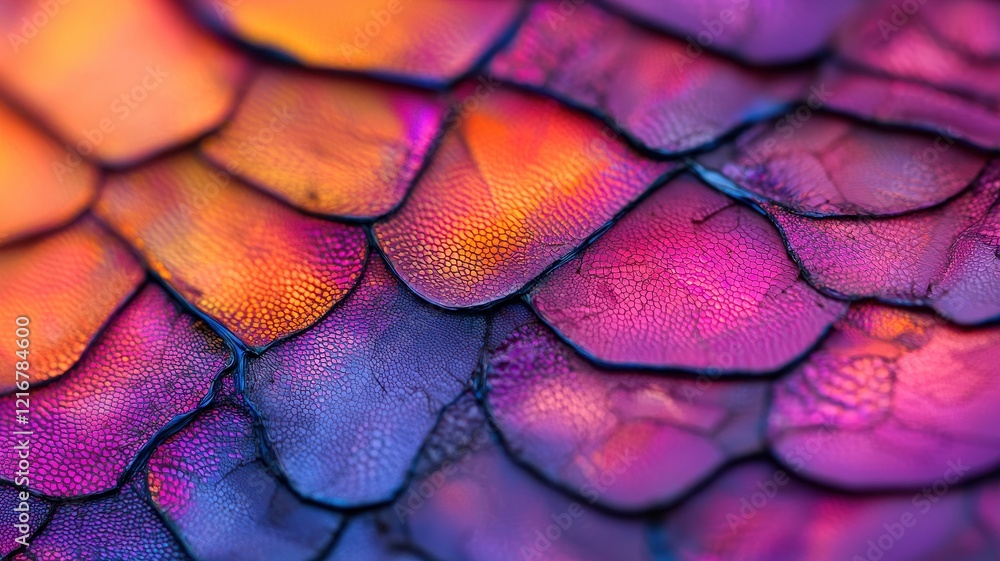 Poster material science nano concept. colorful, iridescent scales create a mesmerizing abstract pattern, sh