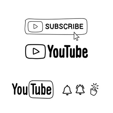 Youtube hand drawn logo set. Set of hand drawn youtube buttons