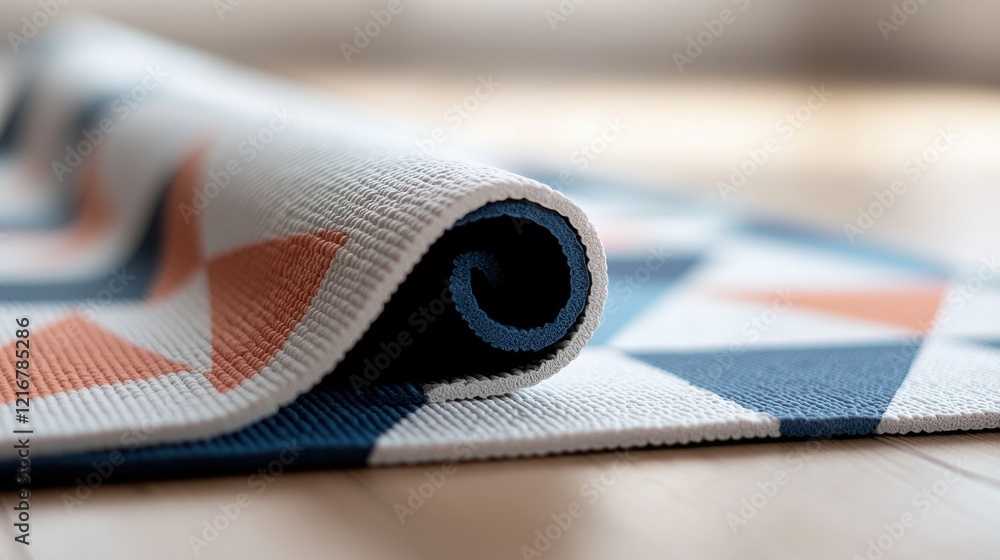Poster close-up of a rolled up fabric with a geometric pattern. the fabric appears to be made of a soft, te