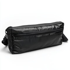 Naklejka premium Contemporary Chest Pouch Urban Setting Fashion Accessory Modern Lifestyle Side View Subtle Brand Detail on White Background