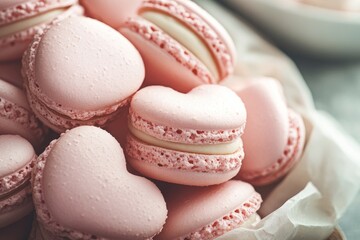 Fototapeta premium Pink heart-shaped macarons. Generative AI
