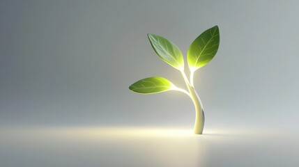 Glowing sprout, growth,  light background, new life, eco concept
