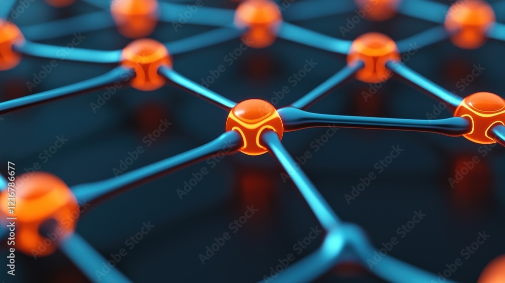Aufkleber material science nano concept. abstract representation of interconnected nodes with glowing spheres,