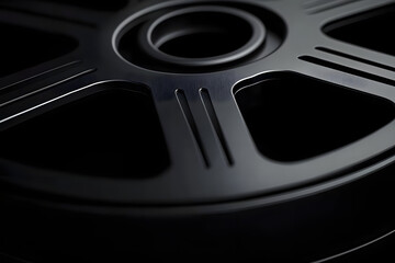 Luxurious black film reel close up in a minimalist style for high-end cinematic promotions, film festivals and celebrations in black and white.
