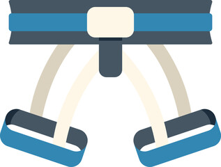 This flat design icon features a climbing harness, an essential piece of gear for ensuring safety during rock climbing and mountaineering activities