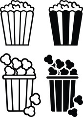 Popcorn icon set.bucket box cinema concept. vector icon can be used for watching movie take away food snack. popcorn symbol template for graphic and web design collection logo vector illustration.
